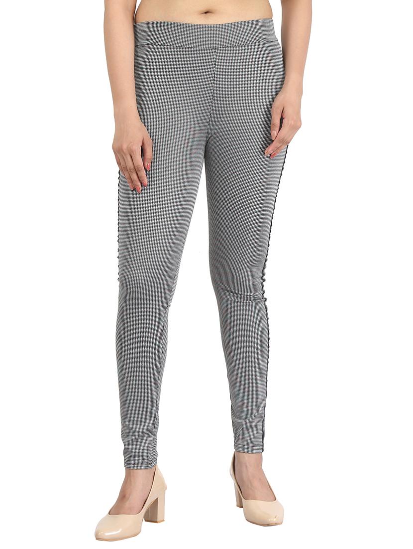 side tape checkered jeggings - 16321393 -  Zoom Image - 0