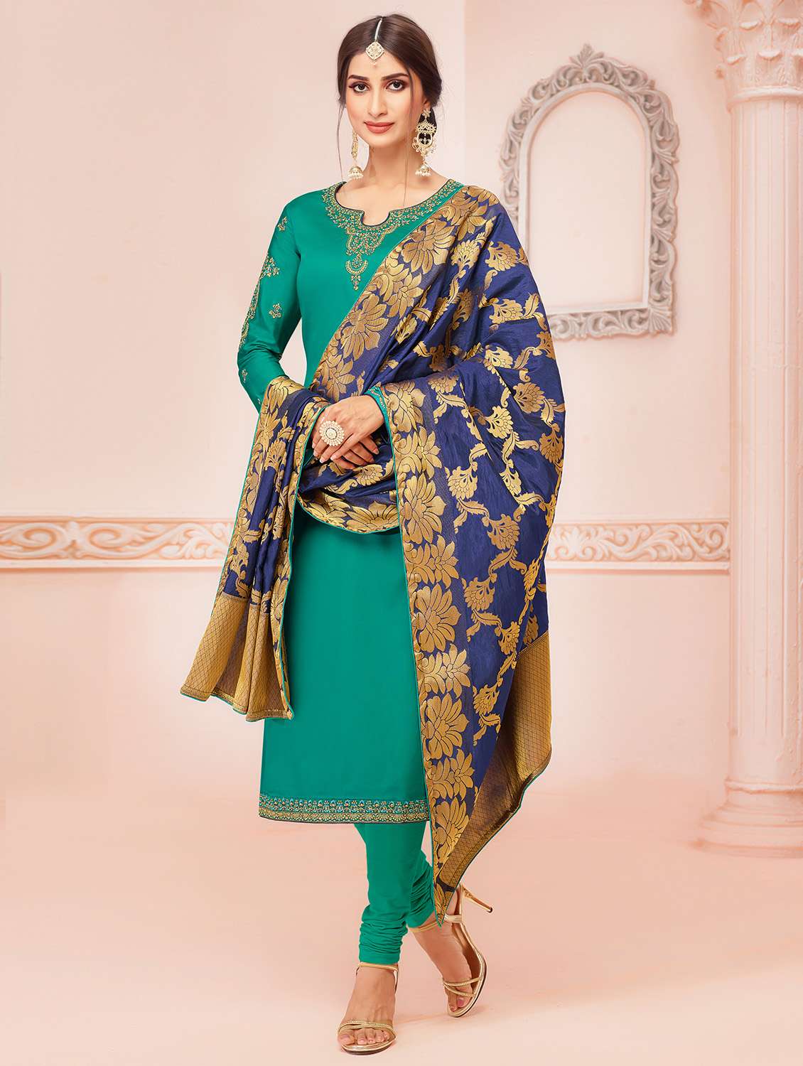 embroidered unstitched churidaar suit
