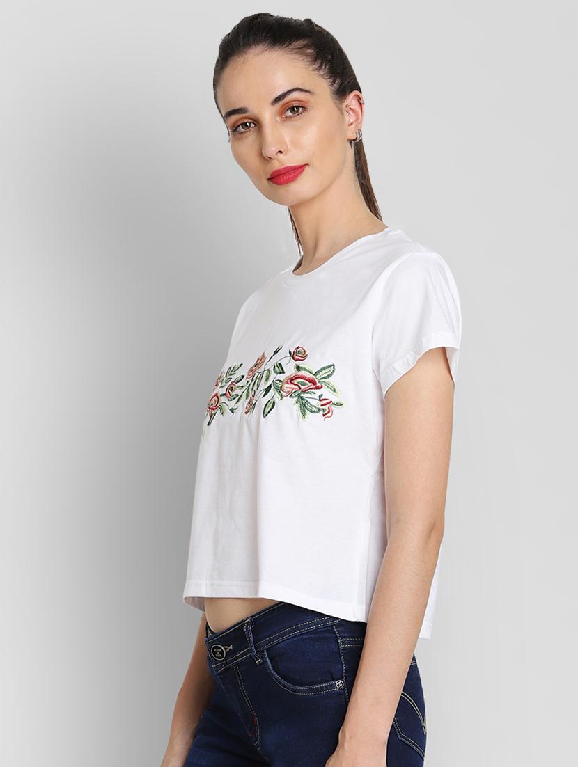 embroidered detail crop tee  - 16322044 -  Standard Image - 1
