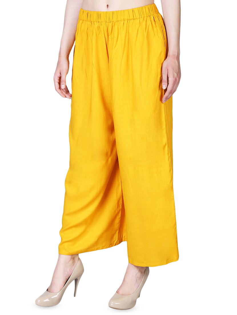 yellow rayon flared palazzo - 16322471 - Standard Image - 1