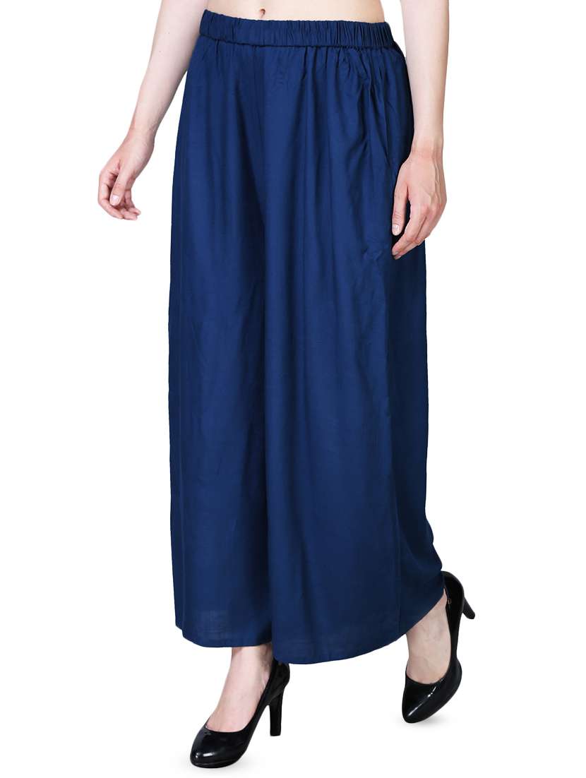 navy rayon flared palazzo - 16322475 -  Standard Image - 1