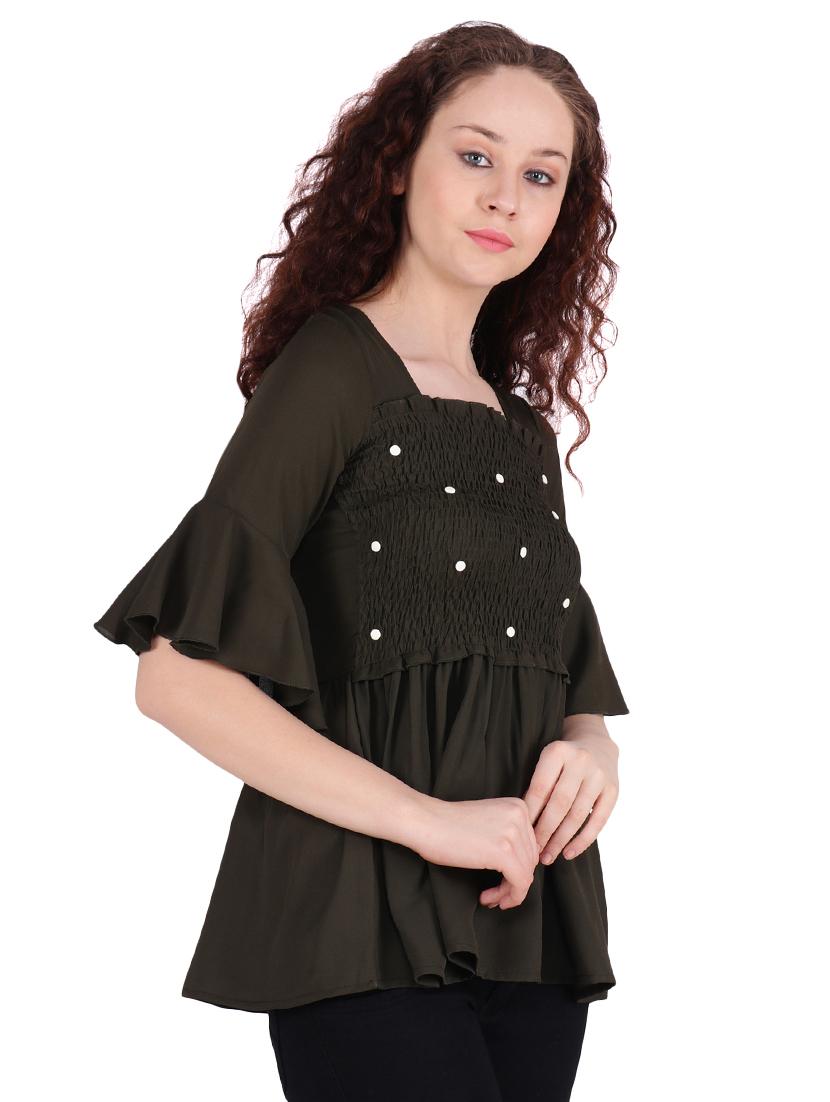 pearl embellished smocked a-line top - 16322753 - Standard Image - 1