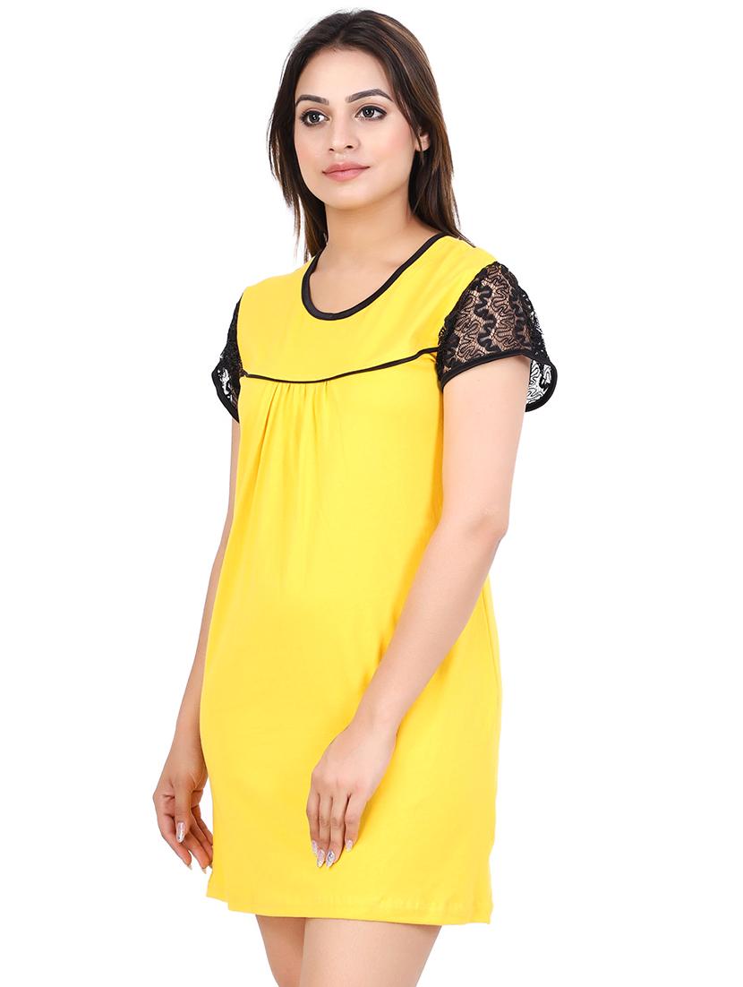 contrast lace sleeved nighty - 16325440 -  Standard Image - 1