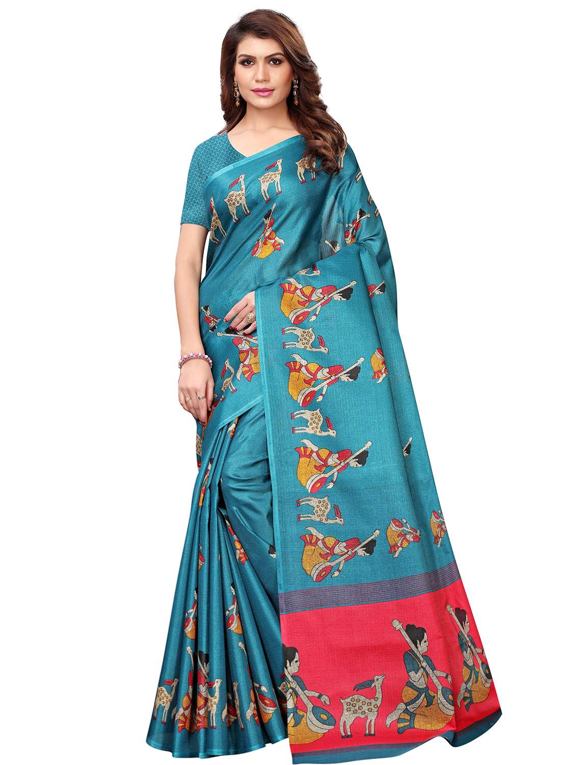 conversational print saree with blouse - 16326525 - Zoom Image - 0
