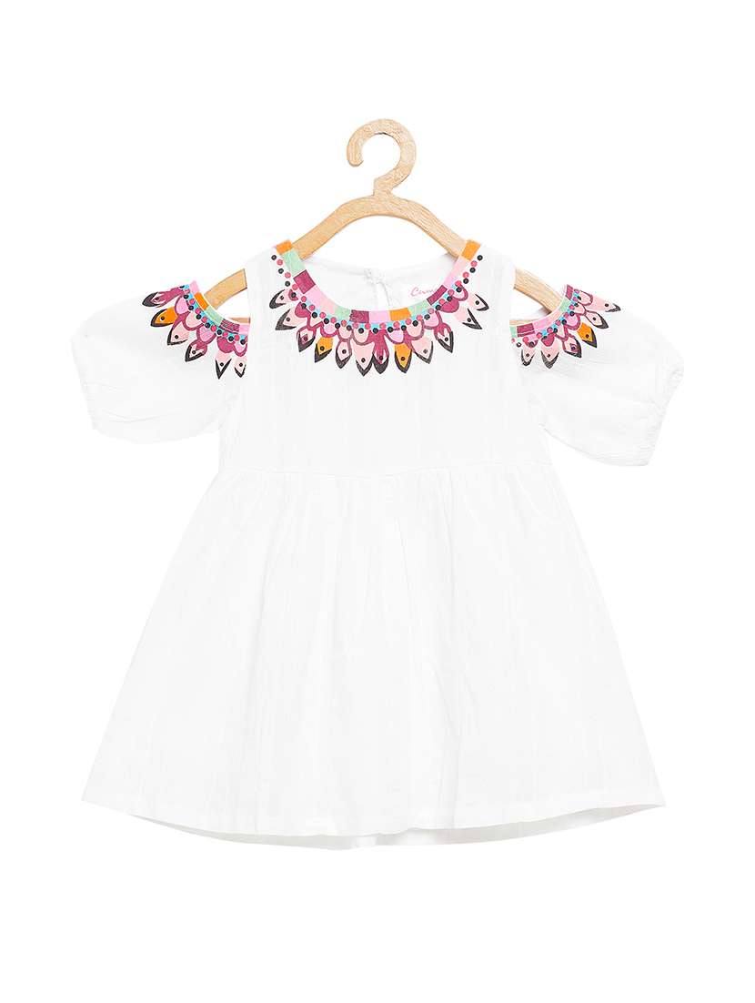 girls round neck cape sleeve frock