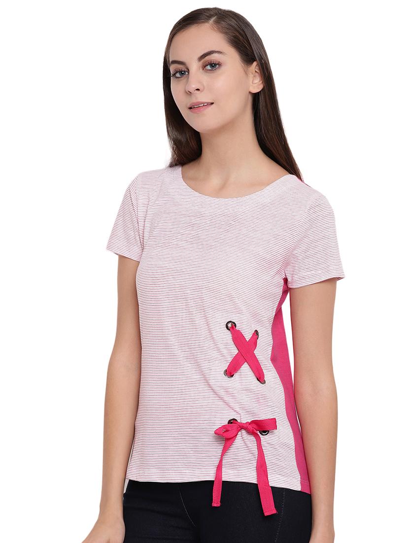 lace up detail striped top - 16328130 - Standard Image - 1