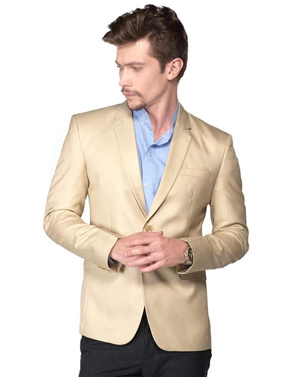beige solid single breasted formal blazer