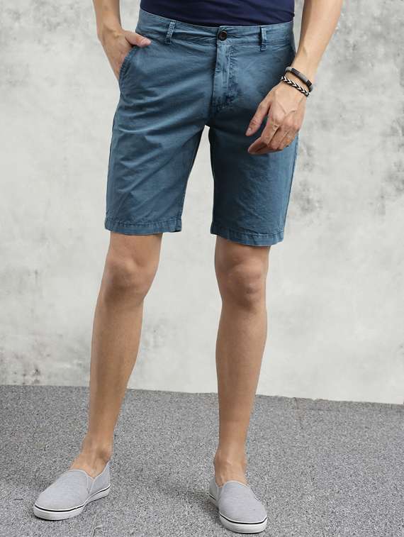 blue solid shorts
