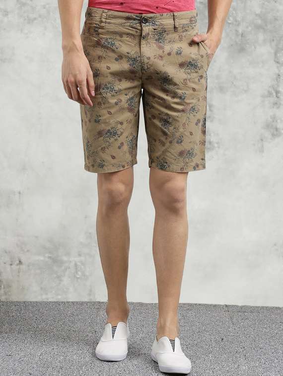 brown floral printed bermuda