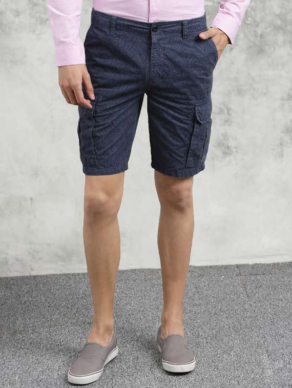 navy blue printed cargo shorts