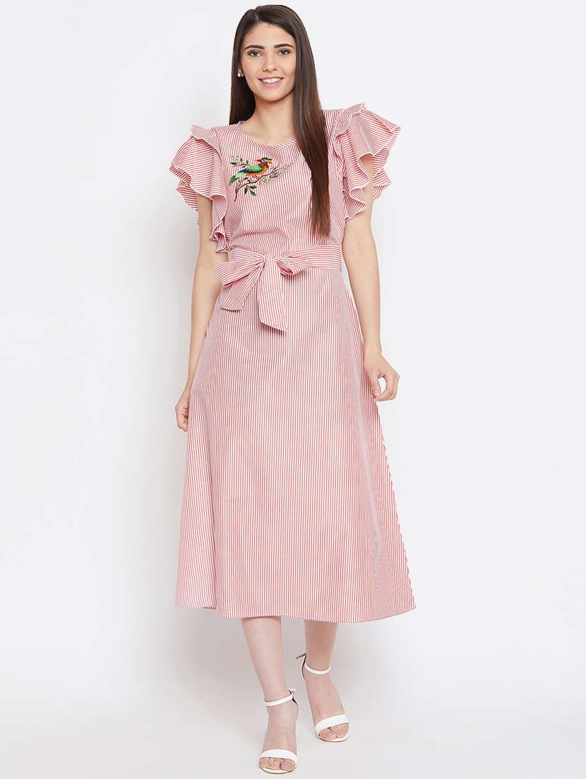 ruffle detail striped a-line dress 