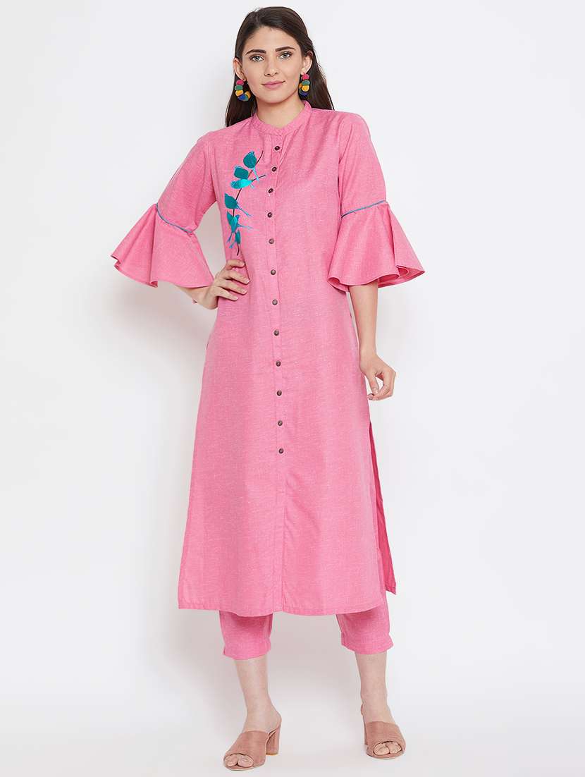 embroidered pastel kurta pant set