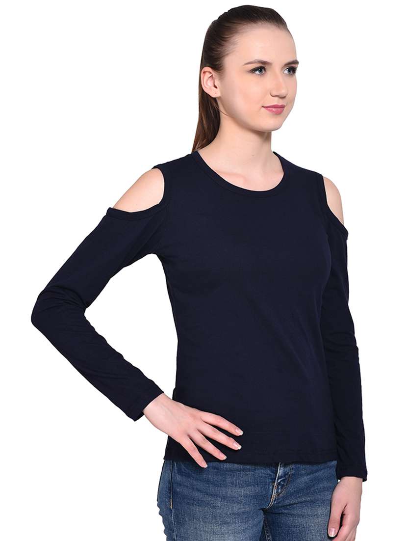 cold shoulder solid top - 16331285 - Standard Image - 1