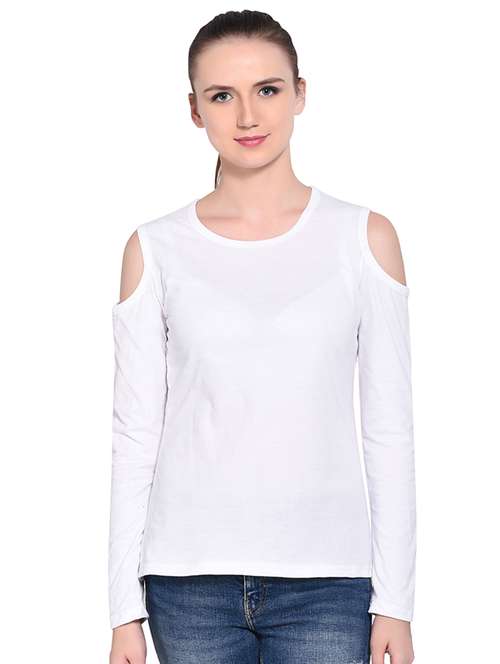 cold shoulder solid top - 16331287 - Standard Image - 0
