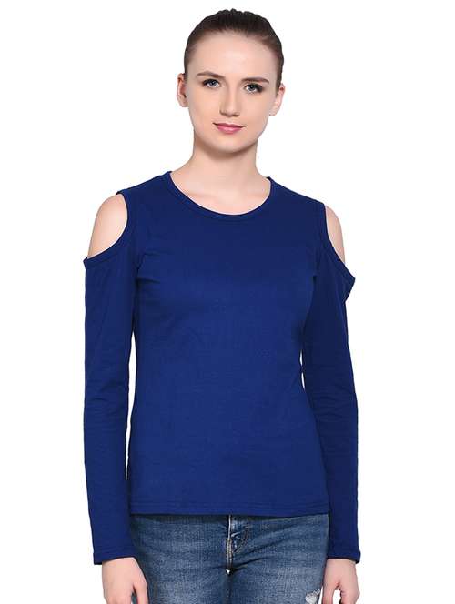 cold shoulder solid top - 16331288 -  Standard Image - 0