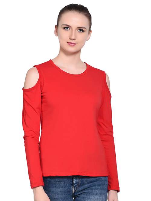 cold shoulder solid top - 16331291 -  Standard Image - 0