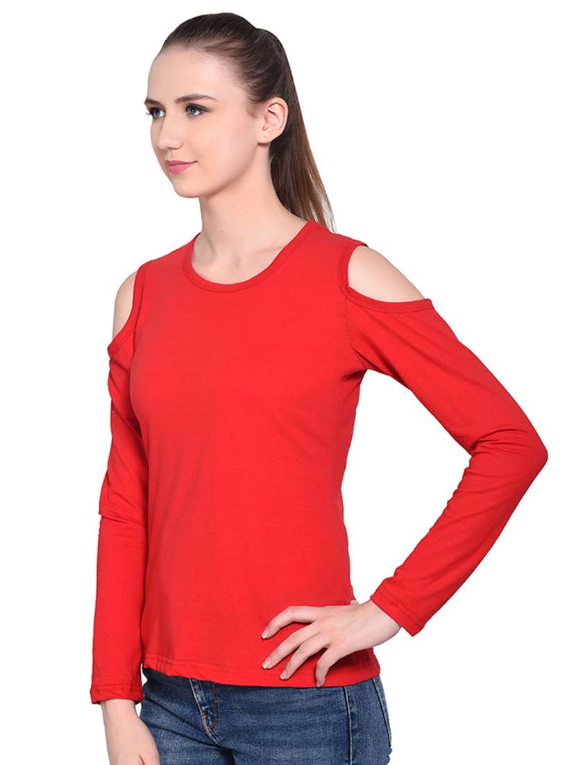 cold shoulder solid top - 16331291 - Standard Image - 1