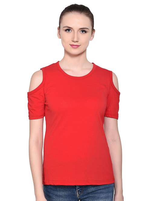 cold shoulder solid top - 16331294 -  Standard Image - 0