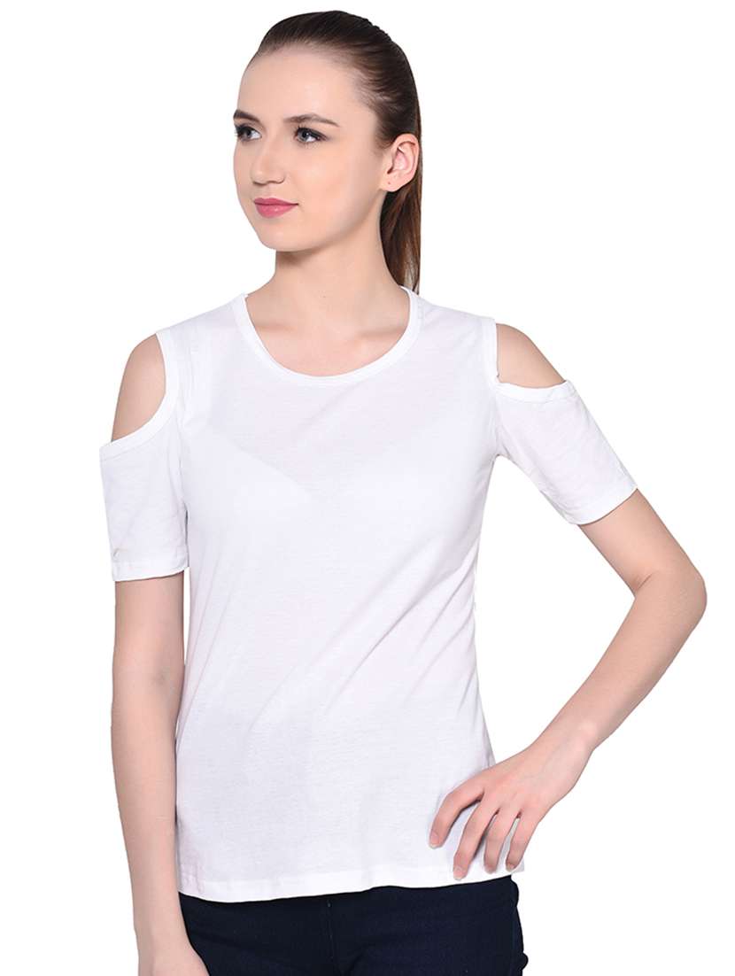 cold shoulder solid top - 16331295 - Standard Image - 1