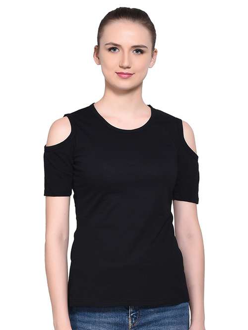 cold shoulder solid top - 16331296 -  Standard Image - 0