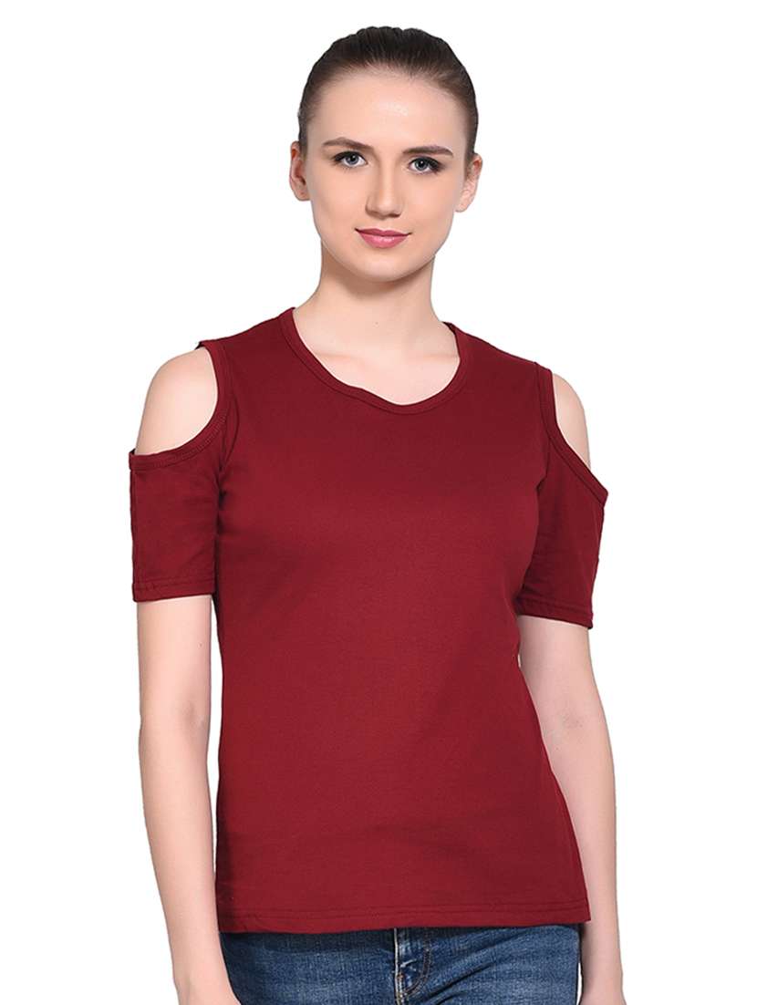cold shoulder solid top - 16331297 -  Zoom Image - 0