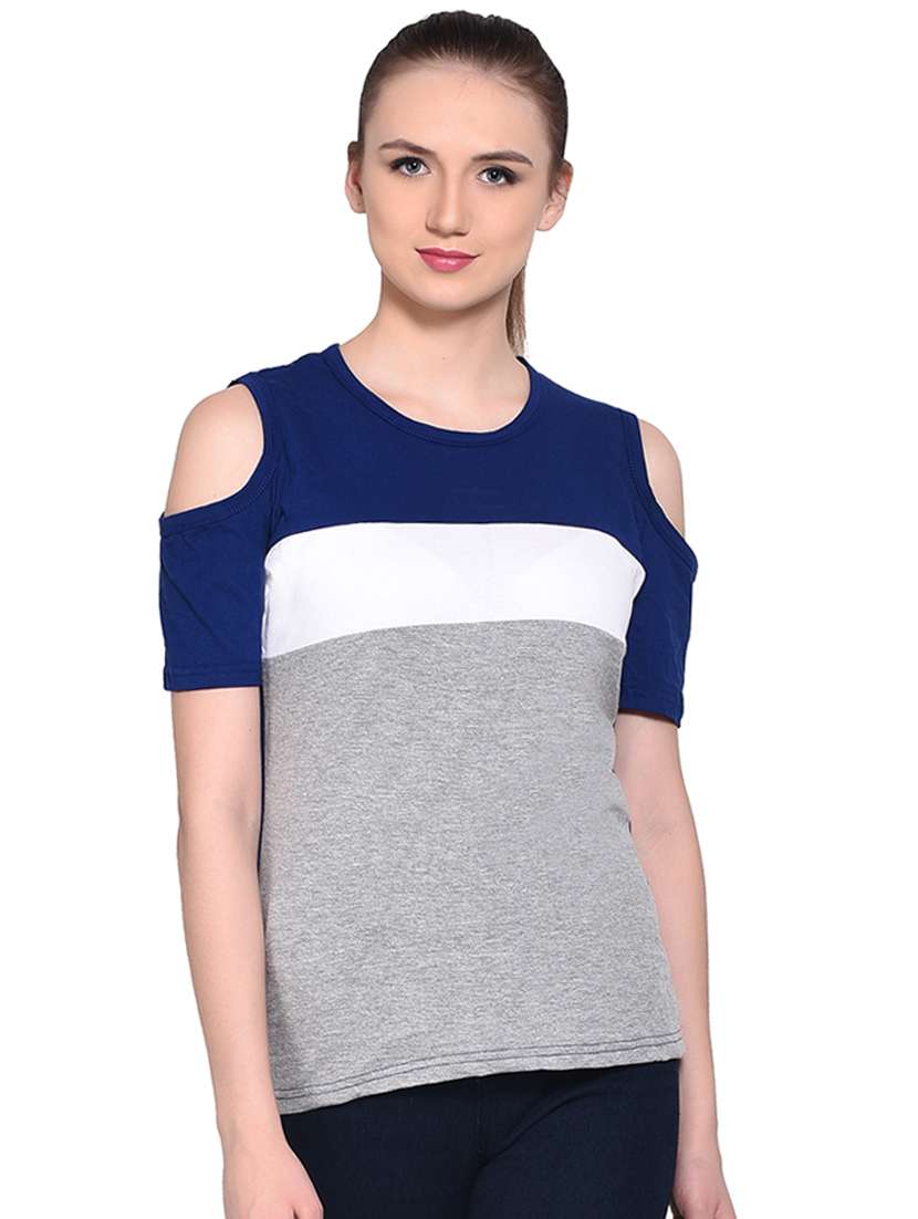 color block cold shoulder top