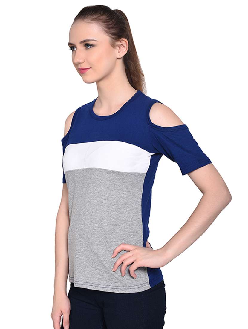 color block cold shoulder top - 16331298 -  Standard Image - 1