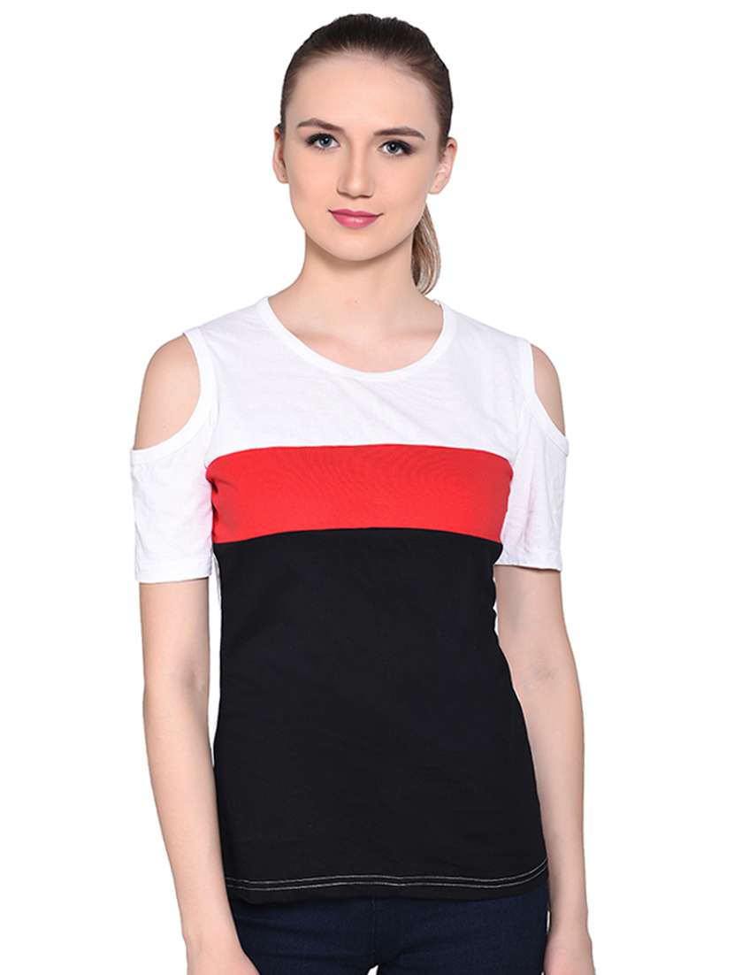 color block cold shoulder top