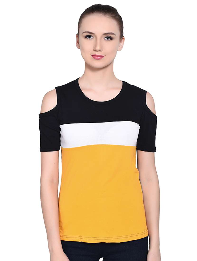color block cold shoulder top