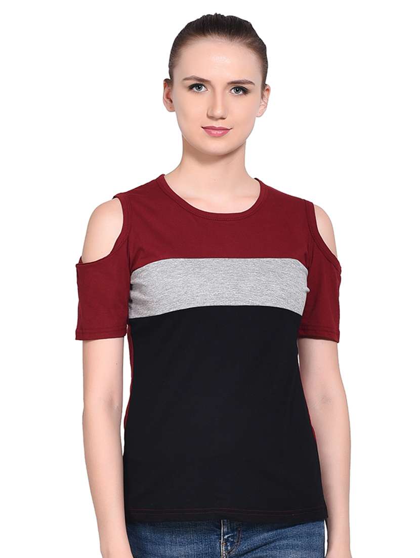 color block cold shoulder top