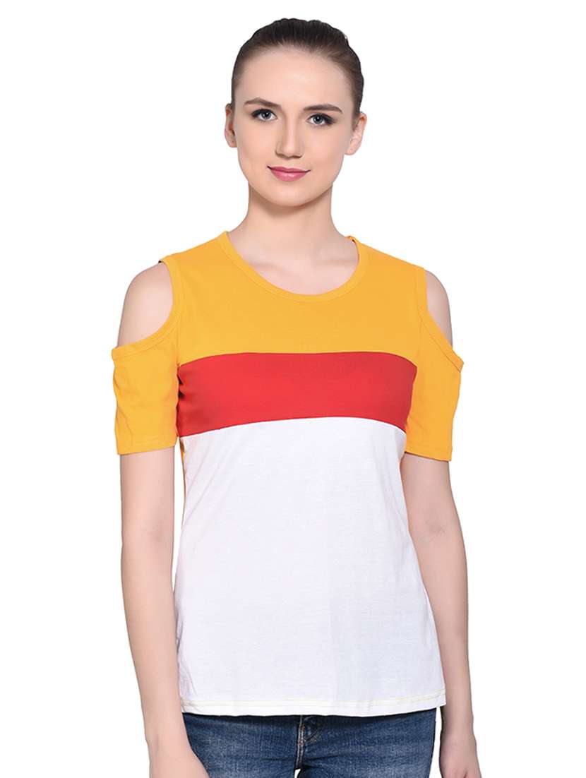 color block cold shoulder top