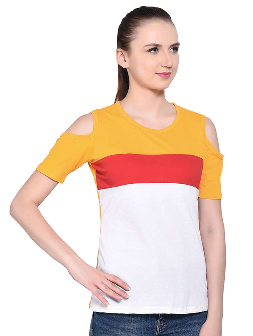 color block cold shoulder top - 16331302 -  Standard Image - 1