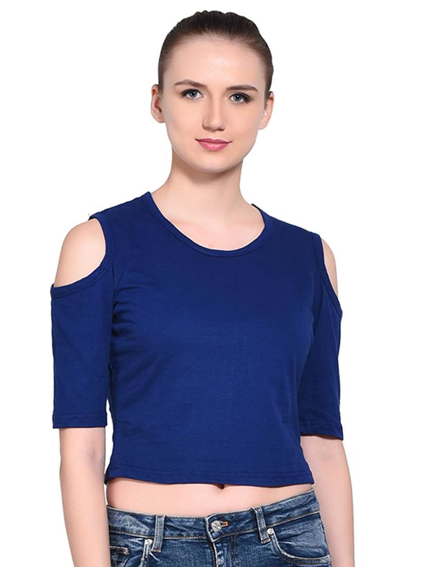 women's crop round neck top