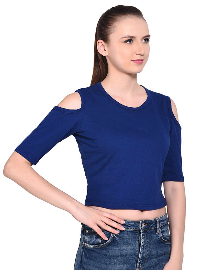 women's crop round neck top - 16331304 - Standard Image - 1