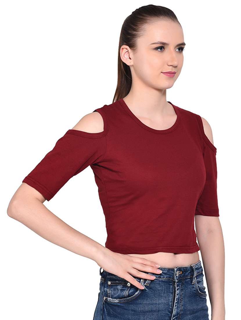 women's crop round neck top - 16331306 -  Standard Image - 1