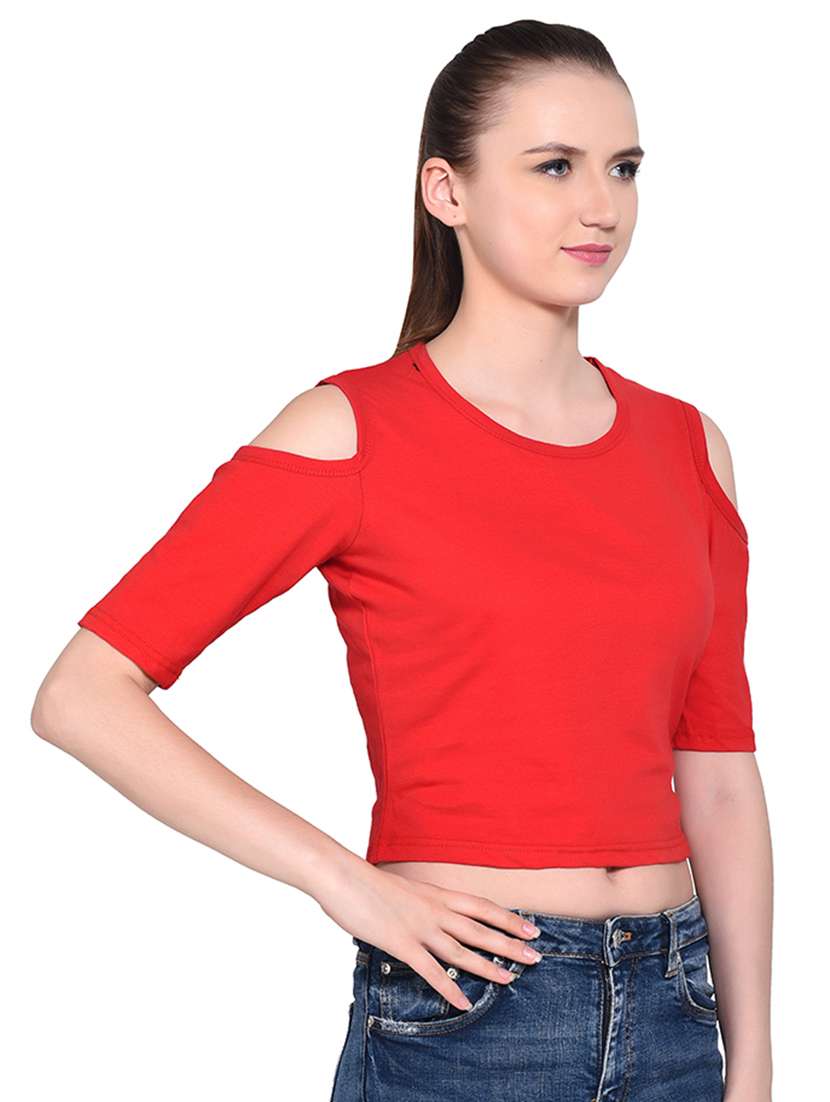 women's crop round neck top - 16331307 -  Standard Image - 1