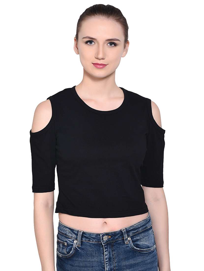 women's crop round neck top - 16331309 - Zoom Image - 0
