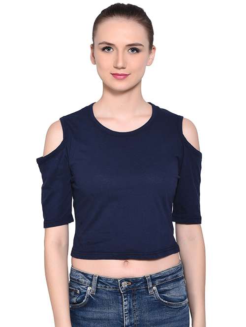 women's crop round neck top - 16331310 - Standard Image - 0