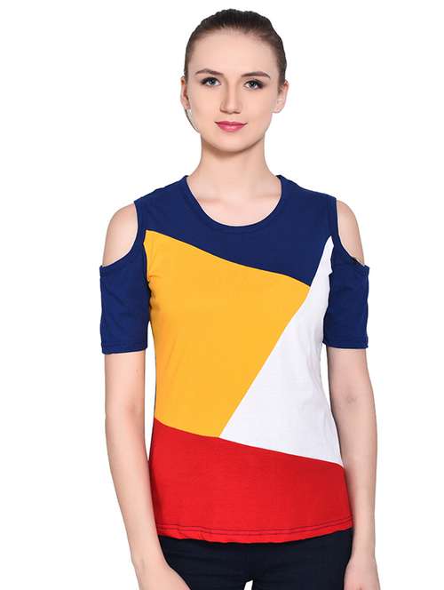 color block cold shoulder top - 16331315 - Standard Image - 0