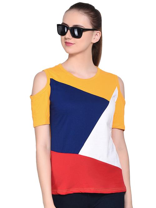color block cold shoulder top - 16331316 - Standard Image - 0