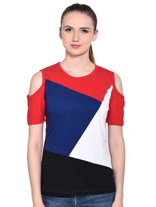 color block cold shoulder top - 16331318 -  Standard Image - 0