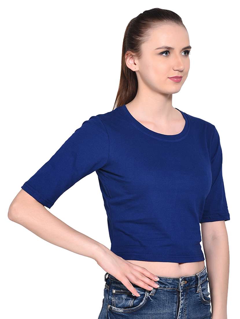 women's crop round neck top - 16331321 - Standard Image - 1