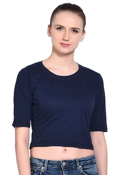 women's crop round neck top - 16331322 - Standard Image - 0