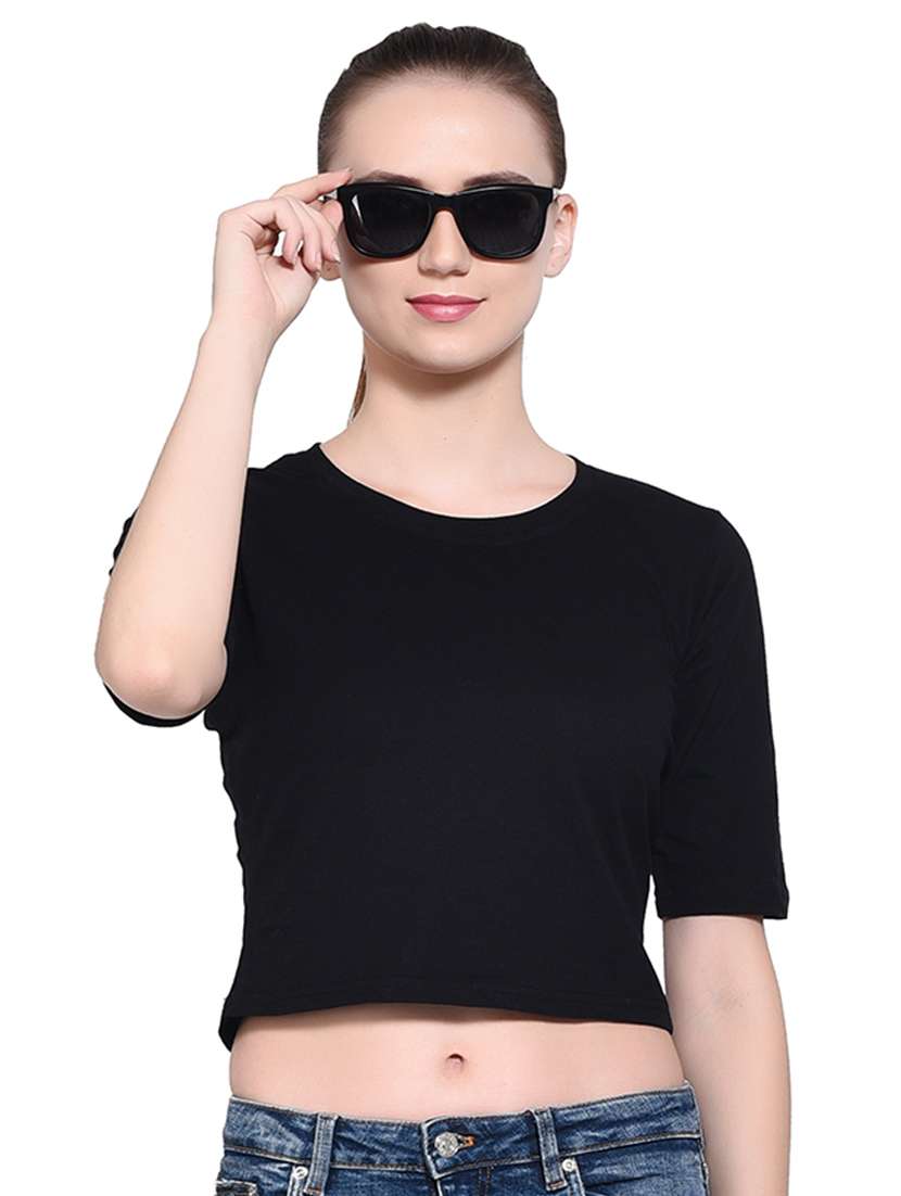 women's crop round neck top