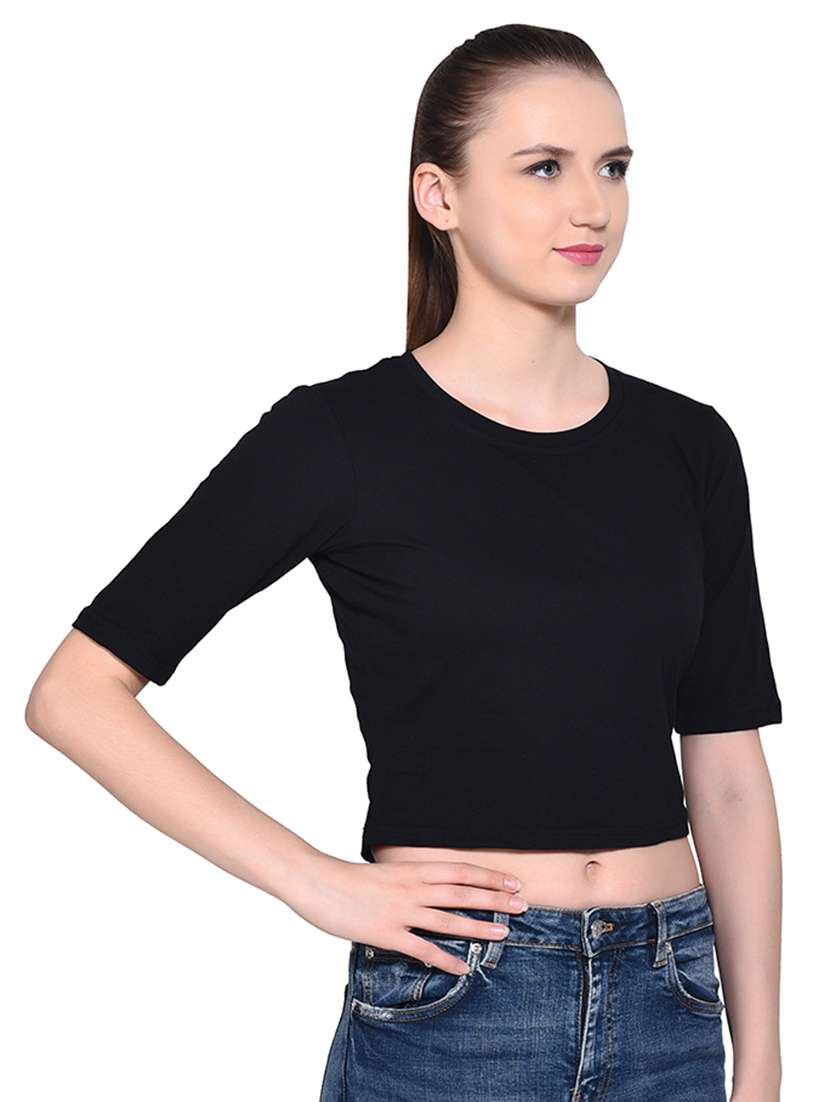 women's crop round neck top - 16331325 -  Standard Image - 1