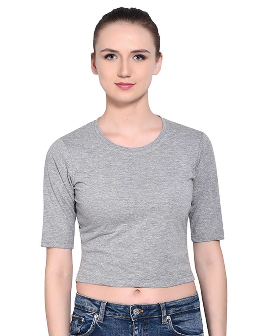 women's crop round neck top
