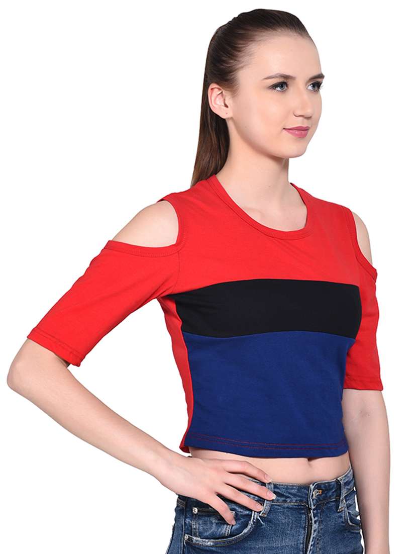 women's crop round neck top - 16331327 - Standard Image - 1