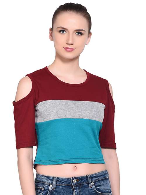 women's crop round neck top - 16331330 - Standard Image - 0