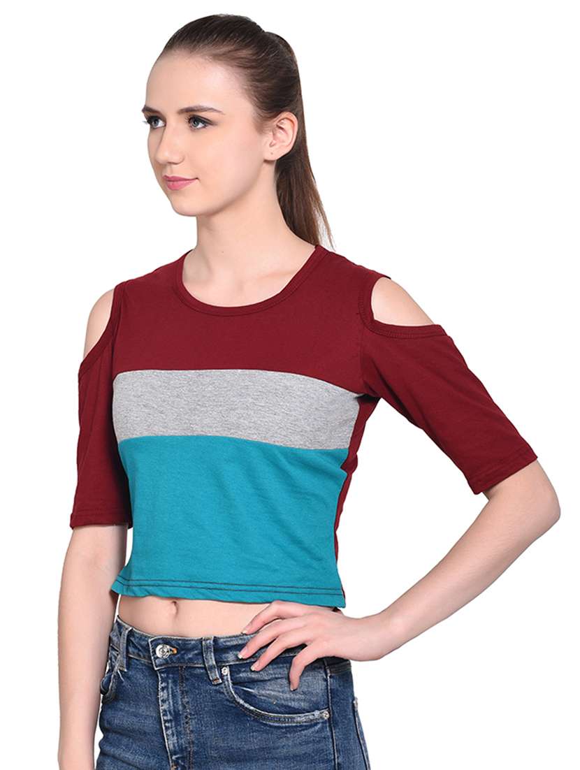 women's crop round neck top - 16331330 - Standard Image - 1