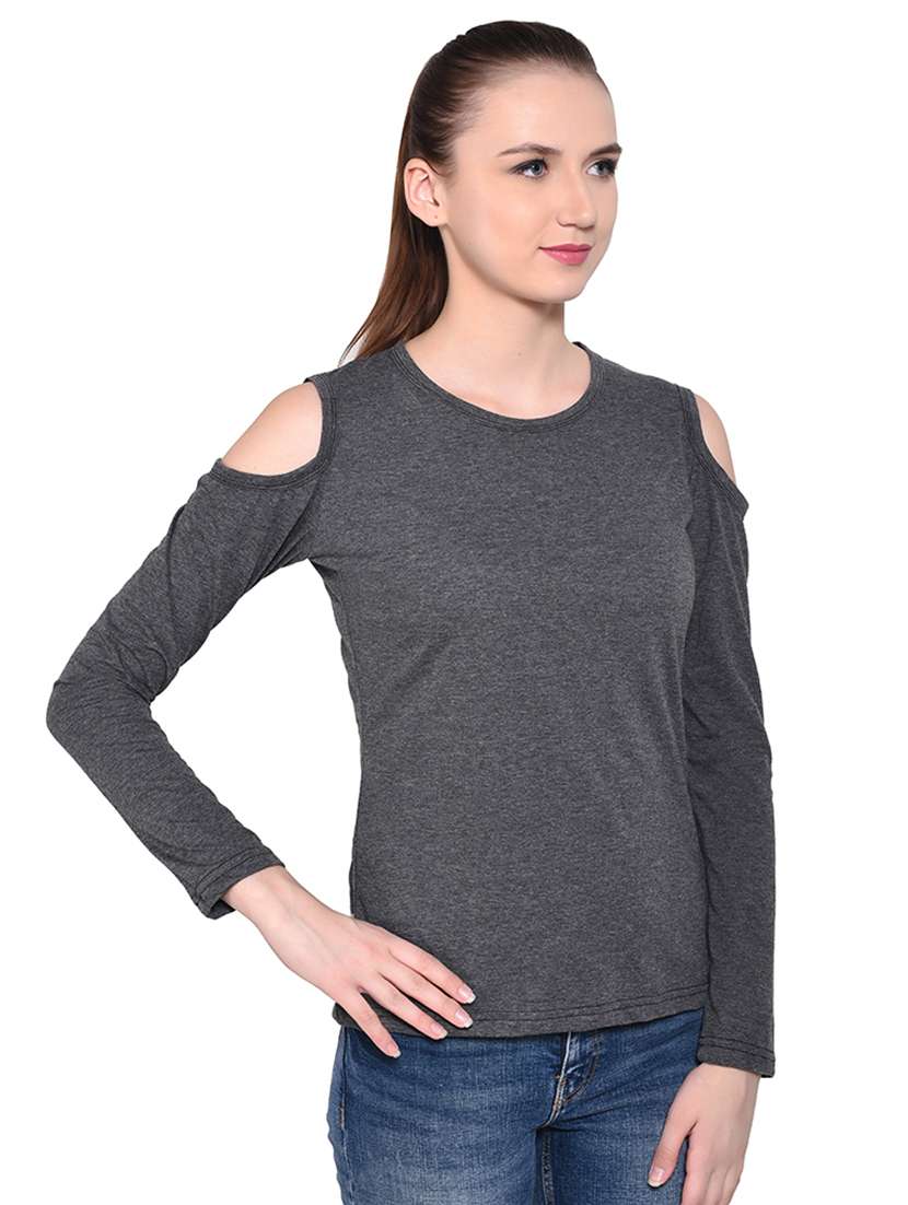 cold shoulder solid top - 16331396 -  Standard Image - 1